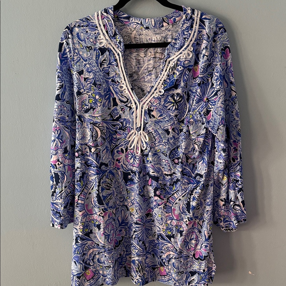 Lilly Pulitzer Vibrant Blue and Pink Patterned Tunic
